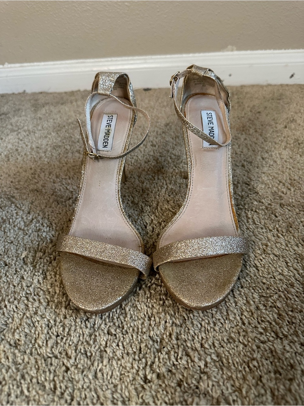 Steve Madden Gold Glitter Ankle Strap Heels